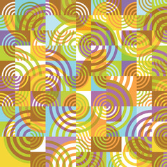 Seamless abstract geometric pattern. colorful bauhaus design of circles, and squares. Use for backgrounds, fabric design, wrapping paper, social media, and home decor.