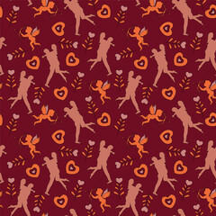 Valentine's Day seamless pattern illustration. Hearts, arrows of cupid, and a couple of lovely.
