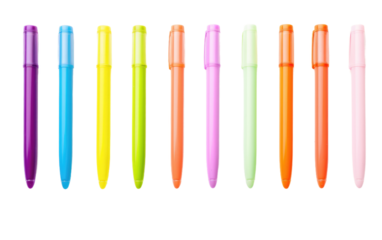 Highlighter Set Assorted Vibrant Color Markers on a White or Clear Surface PNG Transparent Background
