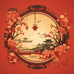 Illustration of chinese festival on color background with asian elements.