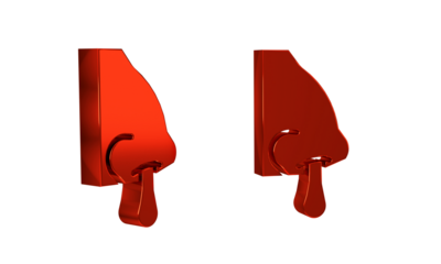 Red Runny nose icon isolated on transparent background. Rhinitis symptoms, treatment. Nose and sneezing. Nasal diseases.