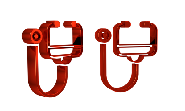 Red Stethoscope medical instrument icon isolated on transparent background.