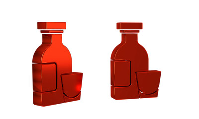 Red Alcohol drink Rum bottle and glass icon isolated on transparent background.