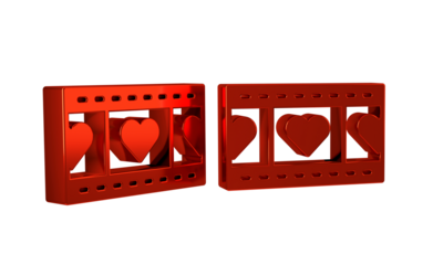 Red Play Video with heart icon isolated on transparent background. Film strip sign.
