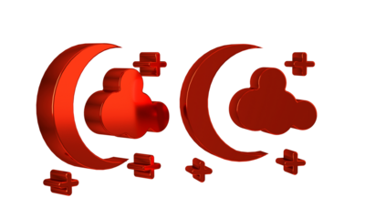 Red Moon and stars icon isolated on transparent background.