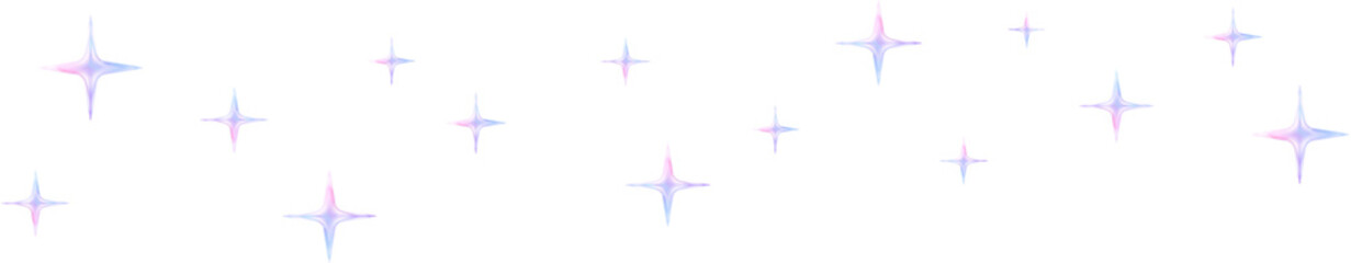 Dreamy purple pink gradient glowing shining abstract sparkles star in row pattern border.