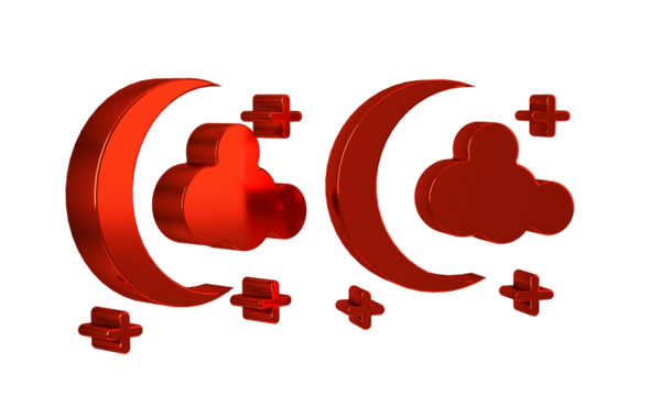 Red Moon and stars icon isolated on transparent background.
