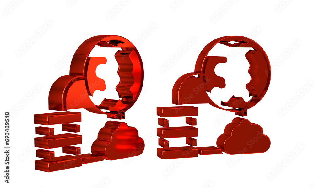 Poster red network cloud connection icon isolated on transparent background. social technology. cloud compu