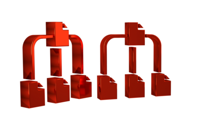 Red Folder tree icon isolated on transparent background. Computer network file folder organization structure flowchart.