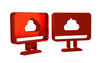 Red Cloud technology data transfer and storage icon isolated on transparent background.