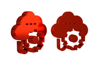 Red Cloud technology data transfer and storage icon isolated on transparent background. Adjusting, service, setting, maintenance, repair, fixing.