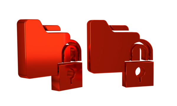 Red Folder and lock icon isolated on transparent background. Closed folder and padlock. Security, safety, protection concept. - Powered by Adobe