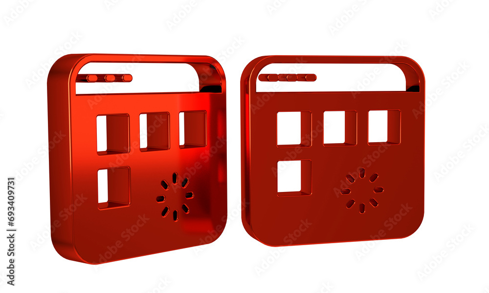 Poster red loading a data window with a progress bar icon isolated on transparent background.