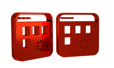 Red Loading a data window with a progress bar icon isolated on transparent background.