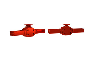 Red Industry metallic pipes and valve icon isolated on transparent background.
