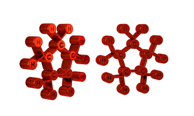Red Molecule oil icon isolated on transparent background. Structure of molecules in chemistry.