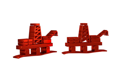 Red Oil platform in the sea icon isolated on transparent background. Drilling rig at sea. Oil...