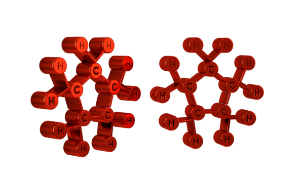 Red Molecule oil icon isolated on transparent background. Structure of molecules in chemistry.