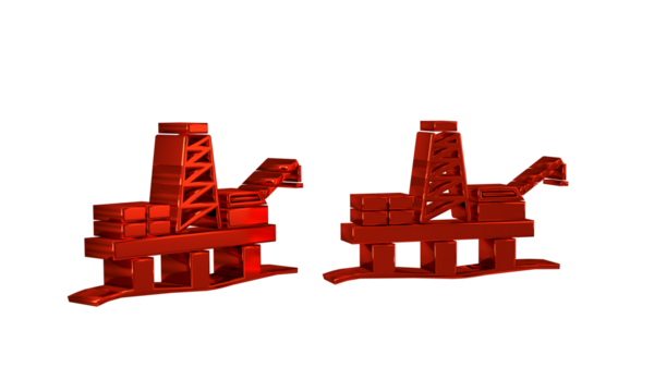 Red Oil platform in the sea icon isolated on transparent background. Drilling rig at sea. Oil platform, gas fuel, industry offshore.