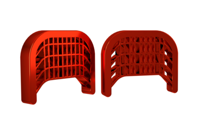 Red Ice hockey goal with net for goalkeeper icon isolated on transparent background.