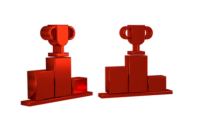 Red Hockey over sports winner podium icon isolated on transparent background.