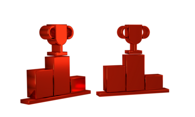 Red Hockey over sports winner podium icon isolated on transparent background.
