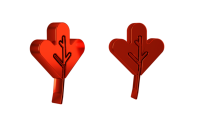 Red Leaf icon isolated on transparent background. Leaves sign. Fresh natural product symbol.