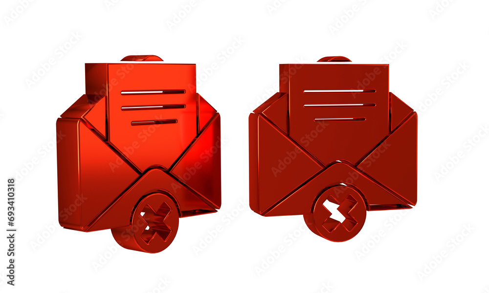 Poster red delete envelope icon isolated on transparent background. delete or error letter. cross on messag