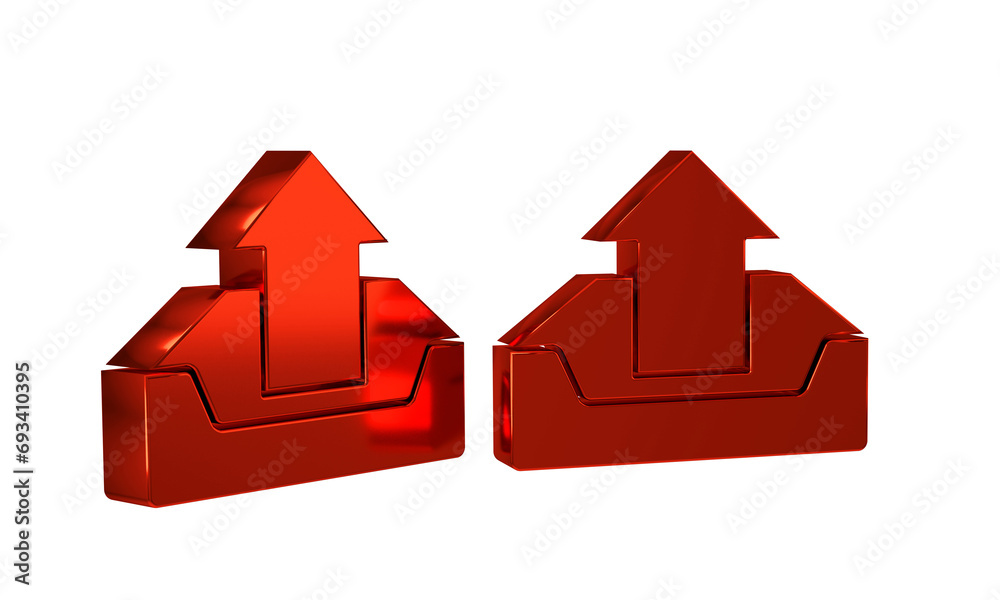 Poster red upload inbox icon isolated on transparent background.