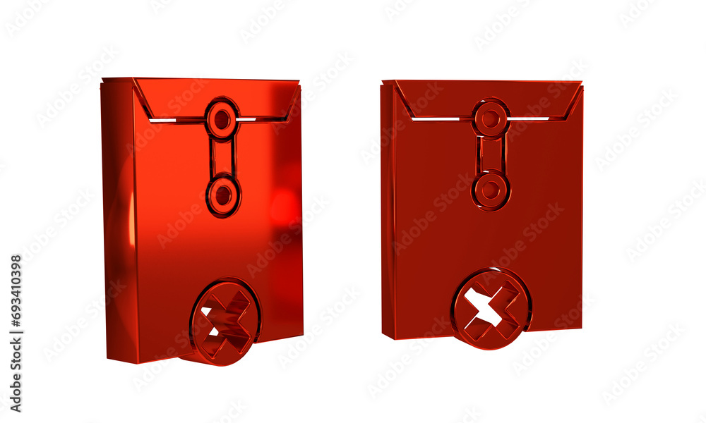 Poster red delete envelope icon isolated on transparent background. delete or error letter. cross on messag