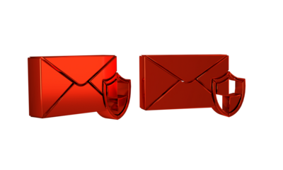Red Envelope with shield icon isolated on transparent background. Insurance concept. Security, safety, protection, protect concept.