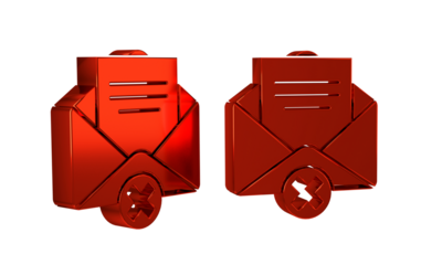 Red Delete envelope icon isolated on transparent background. Delete or error letter. Cross on message. Rejected mail.
