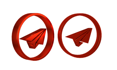 Red Paper plane icon isolated on transparent background. Paper airplane icon. Aircraft sign.