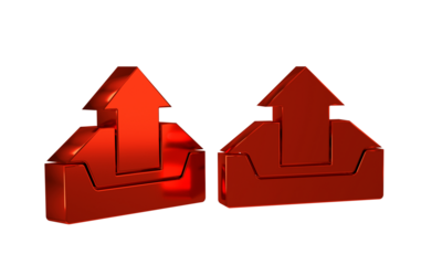 Red Upload inbox icon isolated on transparent background.