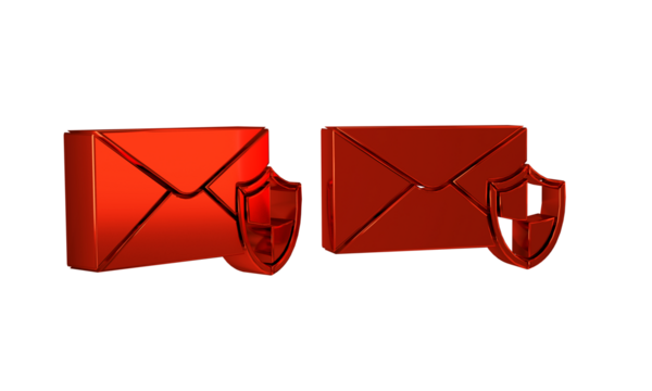Red Envelope with shield icon isolated on transparent background. Insurance concept. Security, safety, protection, protect concept.