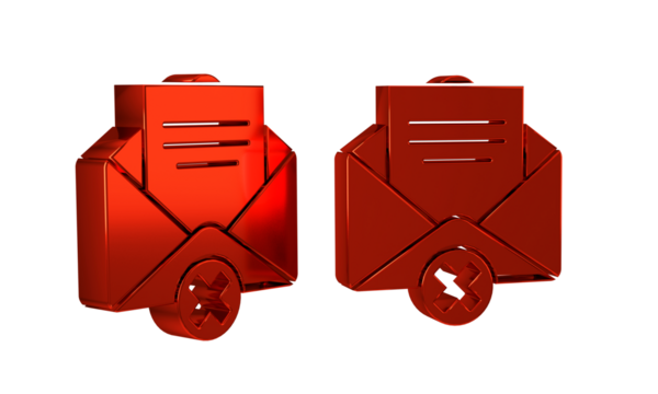 Red Delete envelope icon isolated on transparent background. Delete or error letter. Cross on message. Rejected mail.