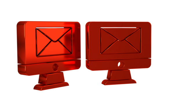 Red Monitor and envelope, new message, mail icon isolated on transparent background. Usage for e-mail newsletters, headers, blog posts.