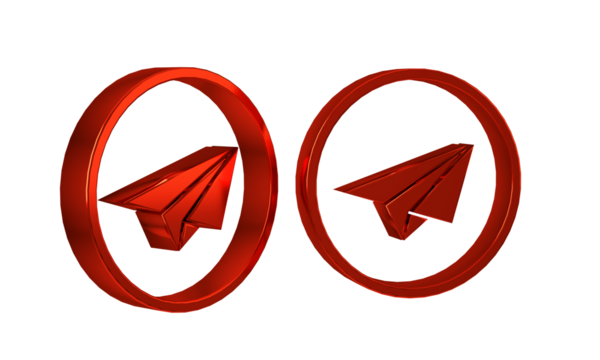 Red Paper plane icon isolated on transparent background. Paper airplane icon. Aircraft sign.