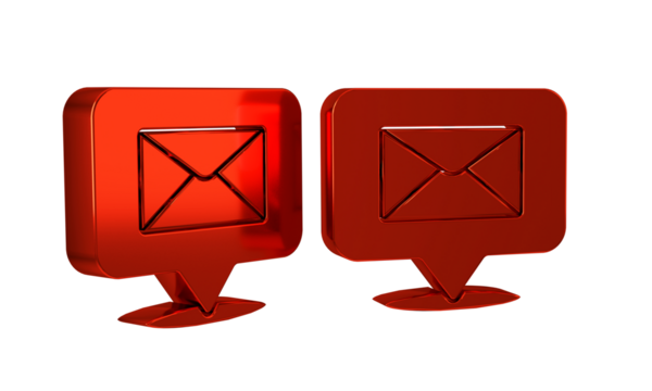 Red Speech bubble with envelope icon isolated on transparent background.