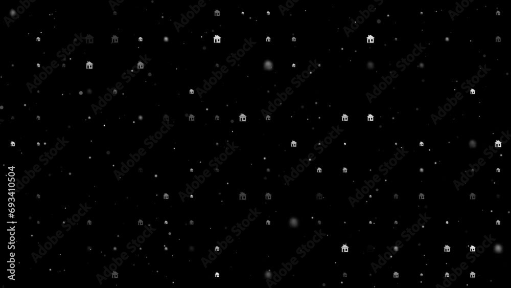 Poster template animation of evenly spaced house symbols of different sizes and opacity. animation of trans