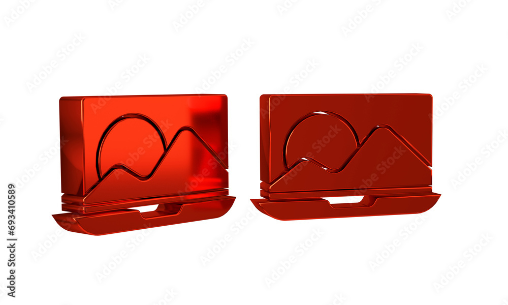 Poster red laptop icon isolated on transparent background. computer notebook with empty screen sign.