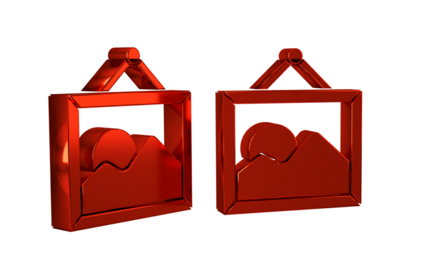 Red Picture landscape icon isolated on transparent background.