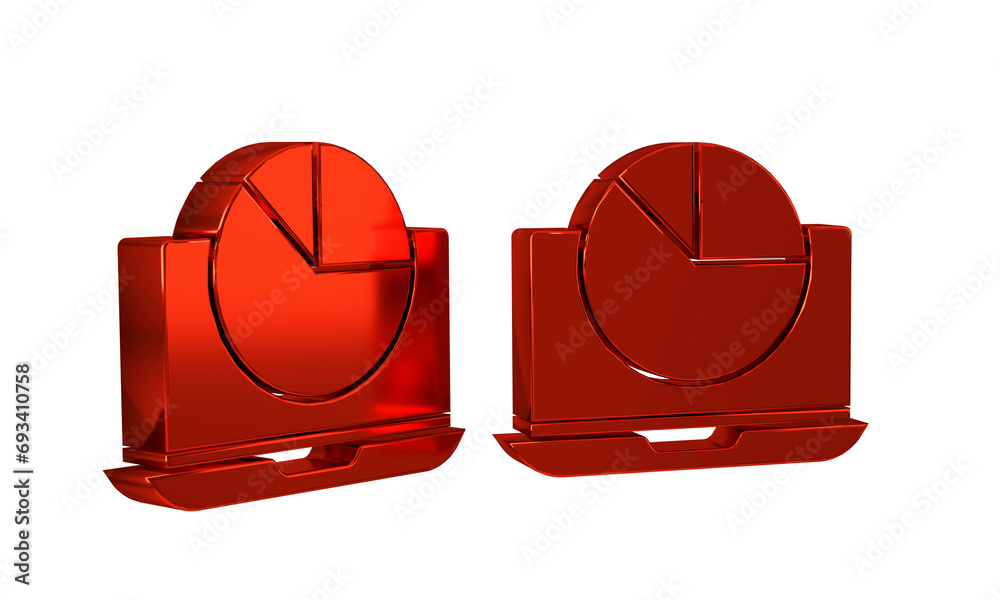 Poster red laptop with graph chart icon isolated on transparent background. report text file icon. accounti