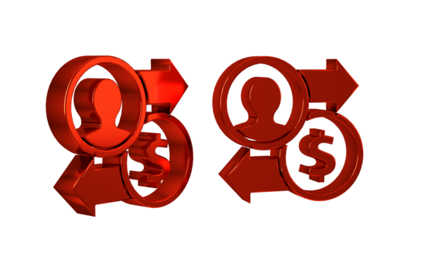 Red Job promotion exchange money icon isolated on transparent background. Success, achievement, motivation business symbol, growth.