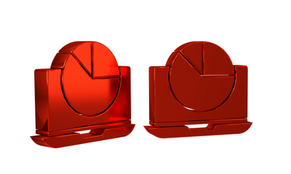 Red Laptop with graph chart icon isolated on transparent background. Report text file icon. Accounting sign. Audit, analysis, planning.