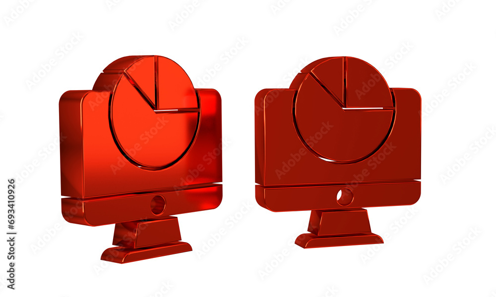 Poster red computer monitor with graph chart icon isolated on transparent background. report text file. acc