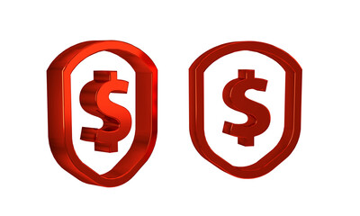 Red Shield with dollar symbol icon isolated on transparent background. Security shield protection. Money security concept.
