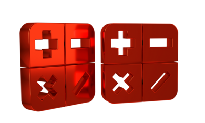 Red Calculator icon isolated on transparent background. Accounting symbol. Business calculations mathematics education and finance.