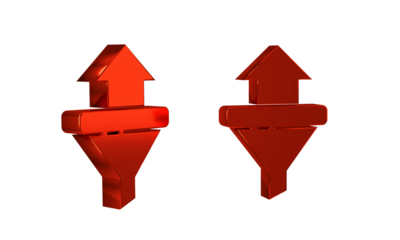 Red Sales funnel with arrows for marketing and startup business icon isolated on transparent background. Infographic template.