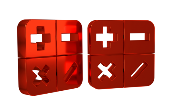 Red Calculator icon isolated on transparent background. Accounting symbol. Business calculations mathematics education and finance.